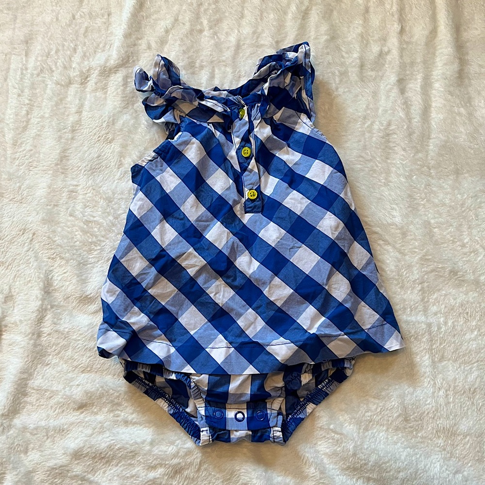 Carter’s | 18 Months Toddler Girls Blue and White Checkered Onesie Dress